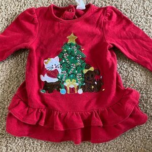 Infant Baby Girl Starting Out Red Dog and Cat Christmas Dress